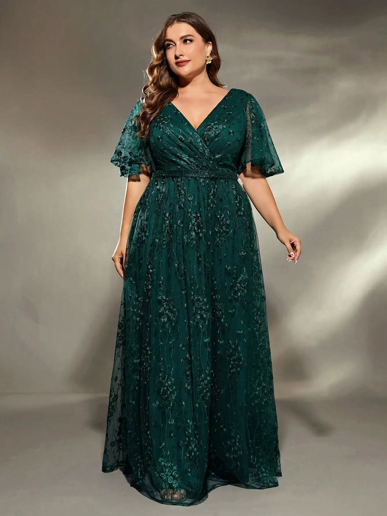 large flared sleeves embroidered Evening Dress