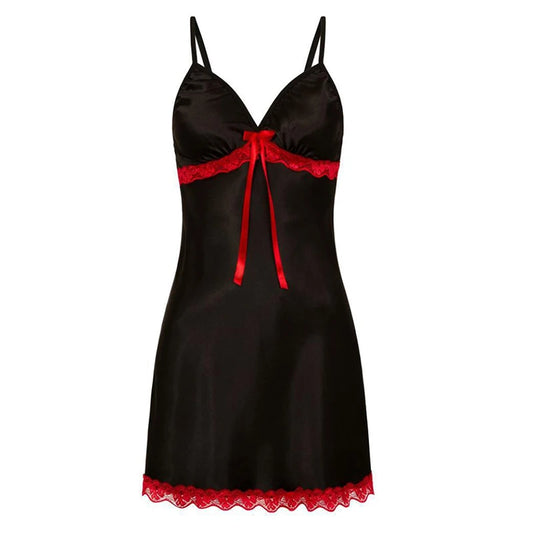 Red & Black Silk Satin Nightgown