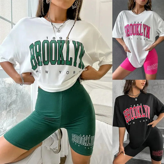 Casual Loose T-shirt Tight Shorts Pajama Set