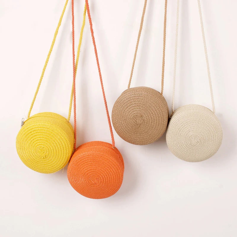 Minimalist Straw Bag Round Crossbody Purse