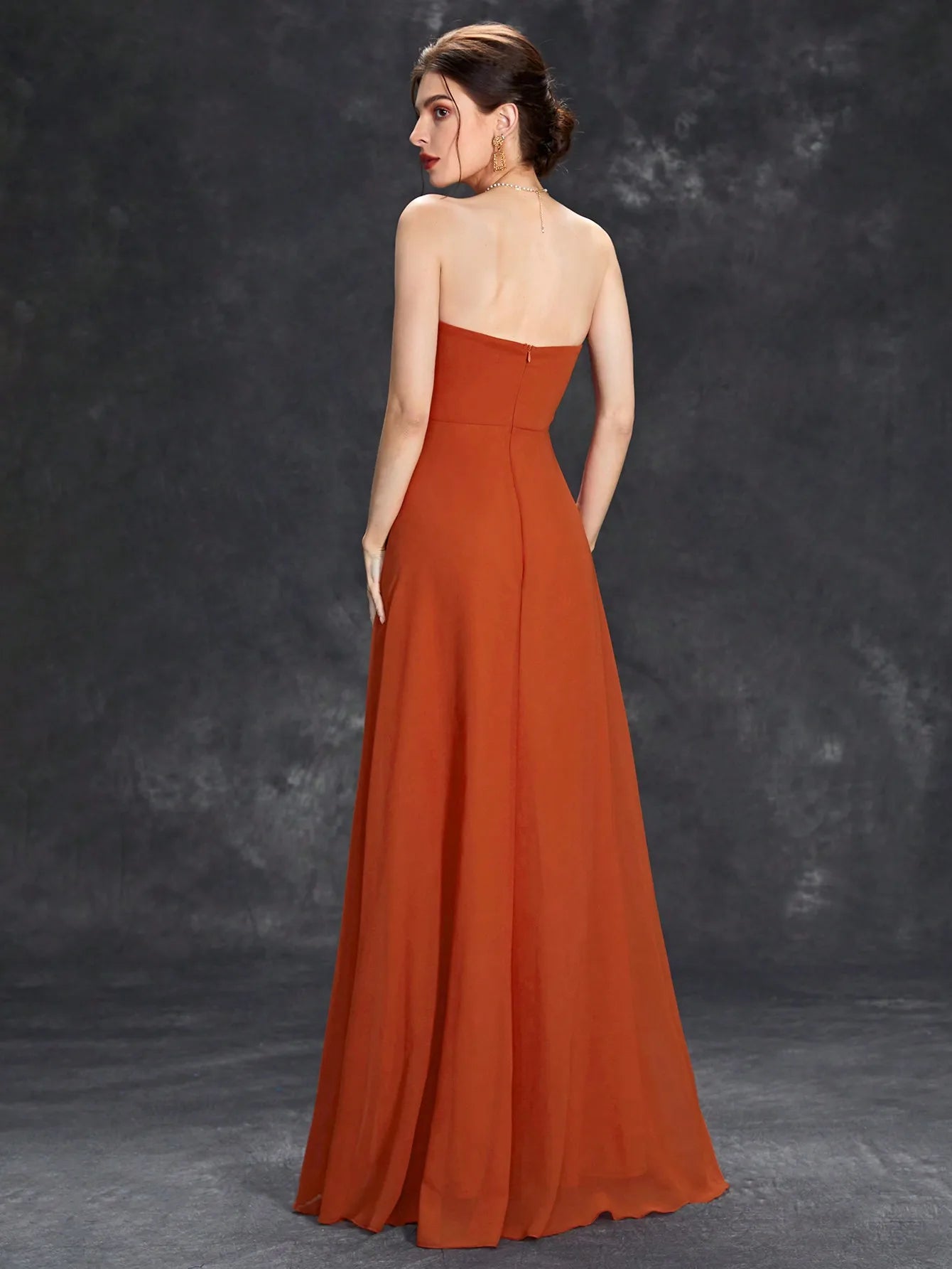 Pleated waist three-dimensional flower gown dress