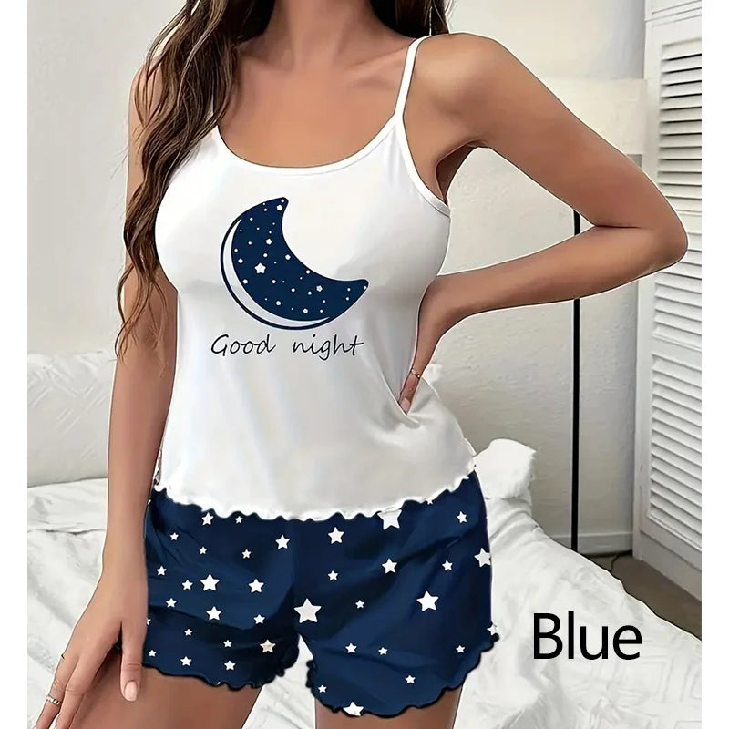 Moon Star Print Short-Sleeved Tee & Shorts Set