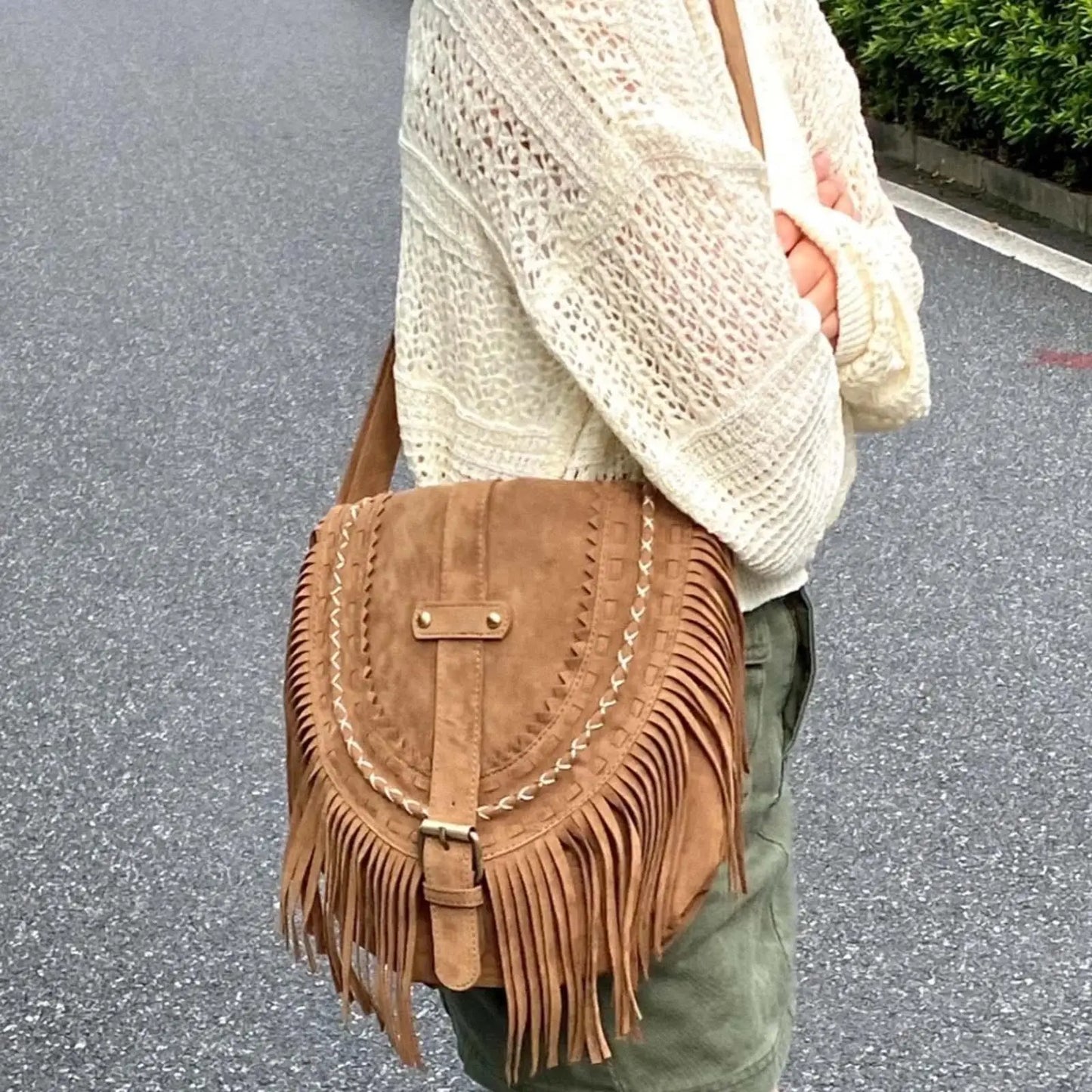 Handmade Faux Suede Tassel  Women's Shoulder Crossbody Bag