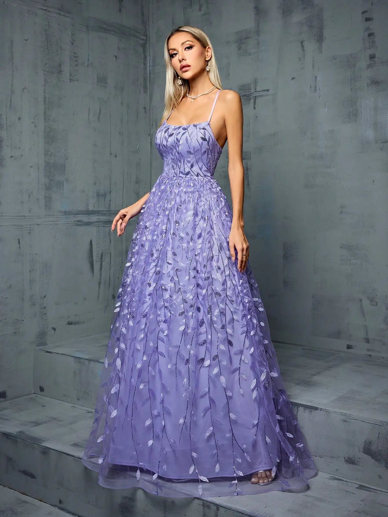 Sequin splicing Cross Band Long dress