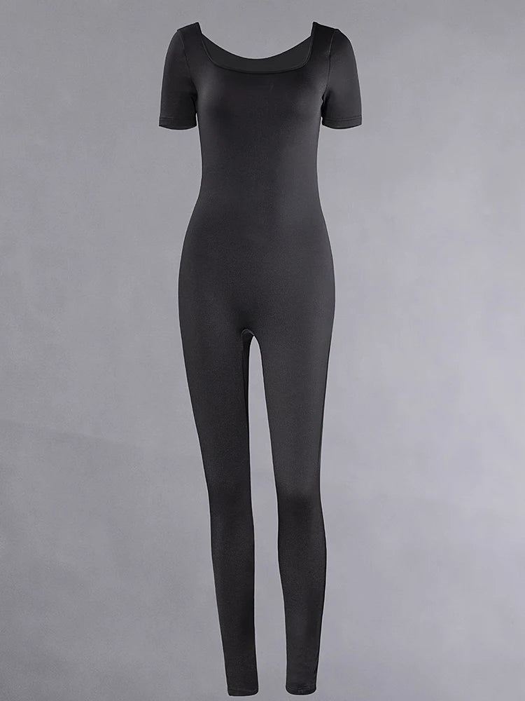 Short Sleeve Solid Skinny Bodycon Jumpsuits