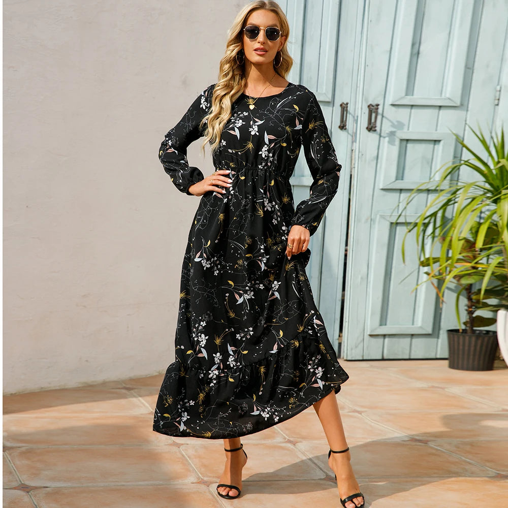 Bohemian Women Maxi Long Sleeve High Waist Beach Dress