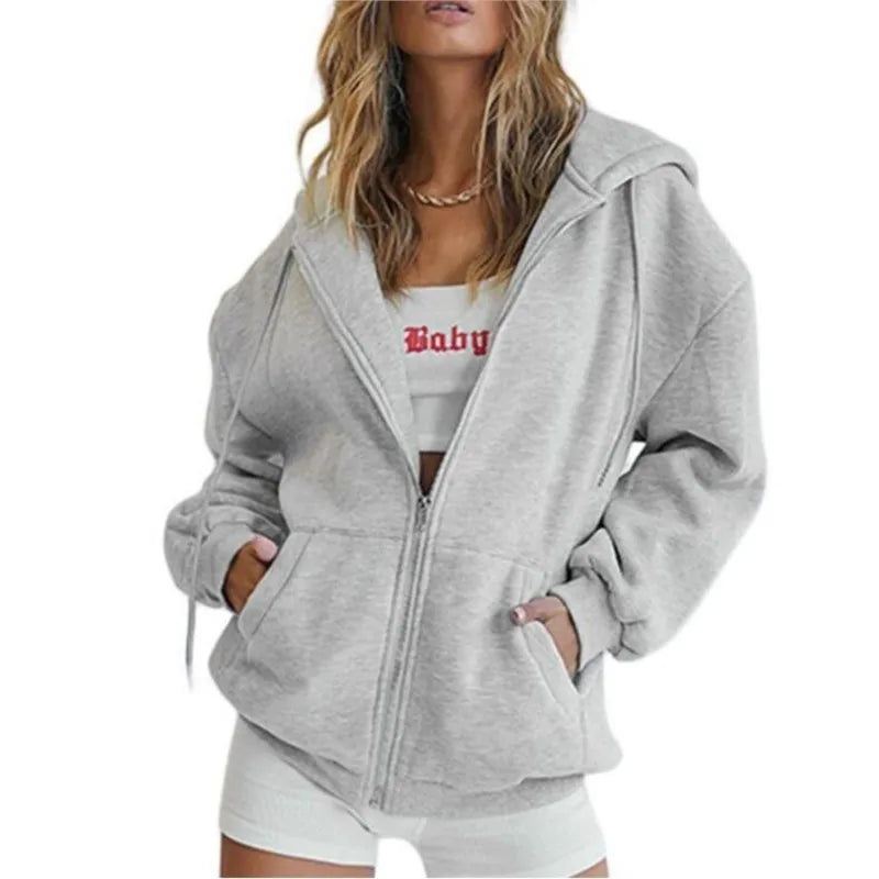 Women Zip Up Pockets Sweatshirt