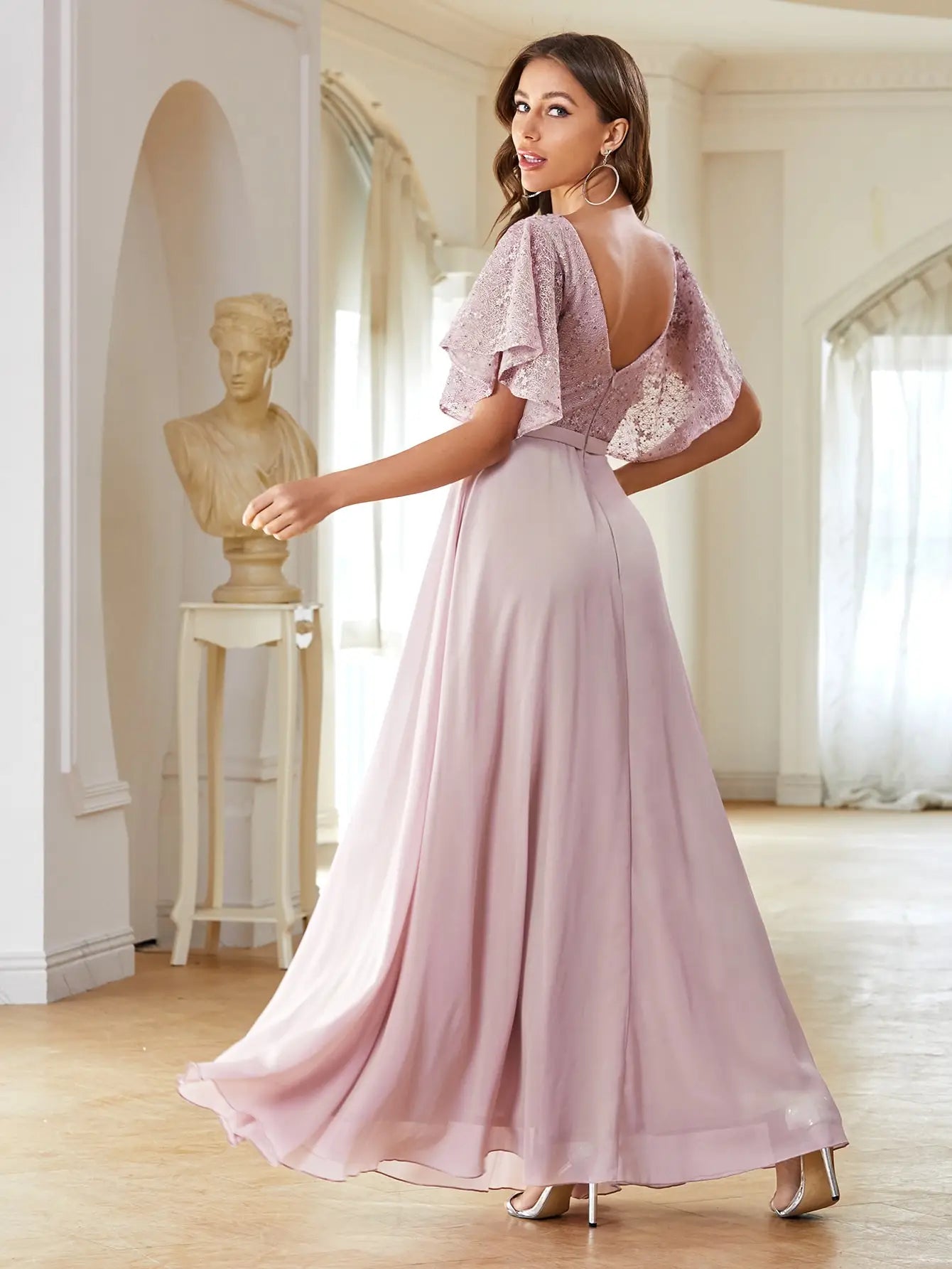 Half sleeve lace patchwork elegant dress