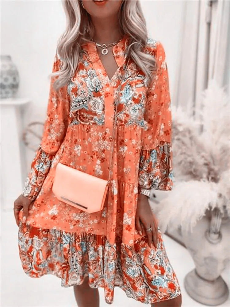 Boho V Neck Loose A Line Dress Elegant Beach Party Dress