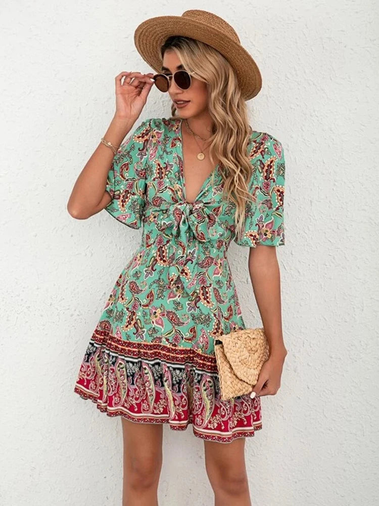 Boho Flounce Sleeves Chic Mini Dress