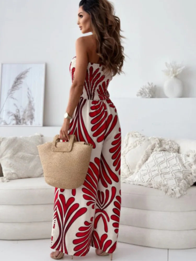 Elegant Women Printed Strapless Jumpsuit
