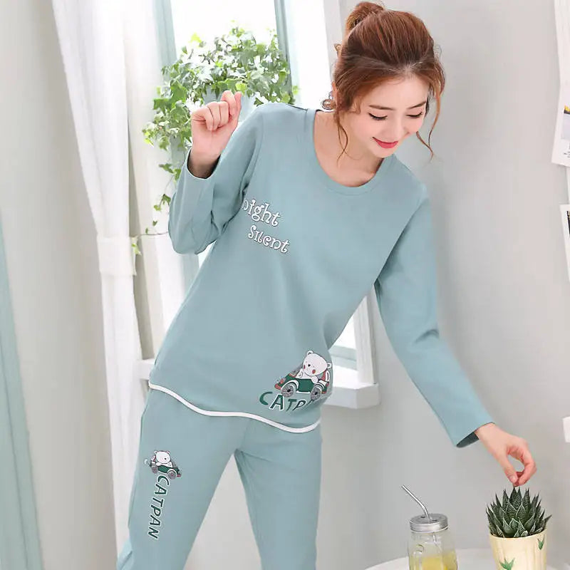 2 pieces Round Neck  Printed Pajamas Set