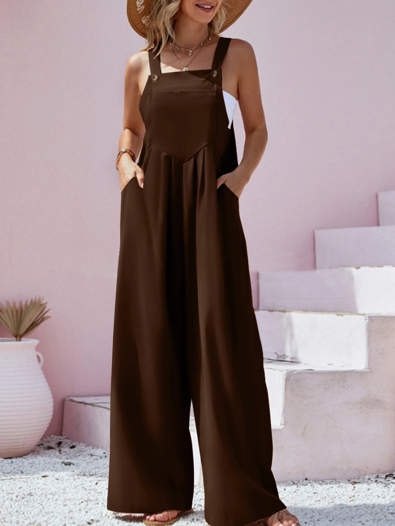 Solid Color Wide Leg Jumpsuit