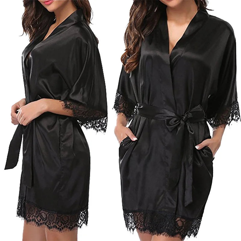 Women Iace Silk Pajamas Robes