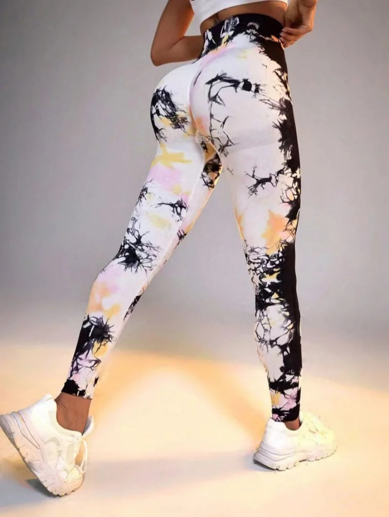 3D Print Tie Dye Sports Seamless  Leggings