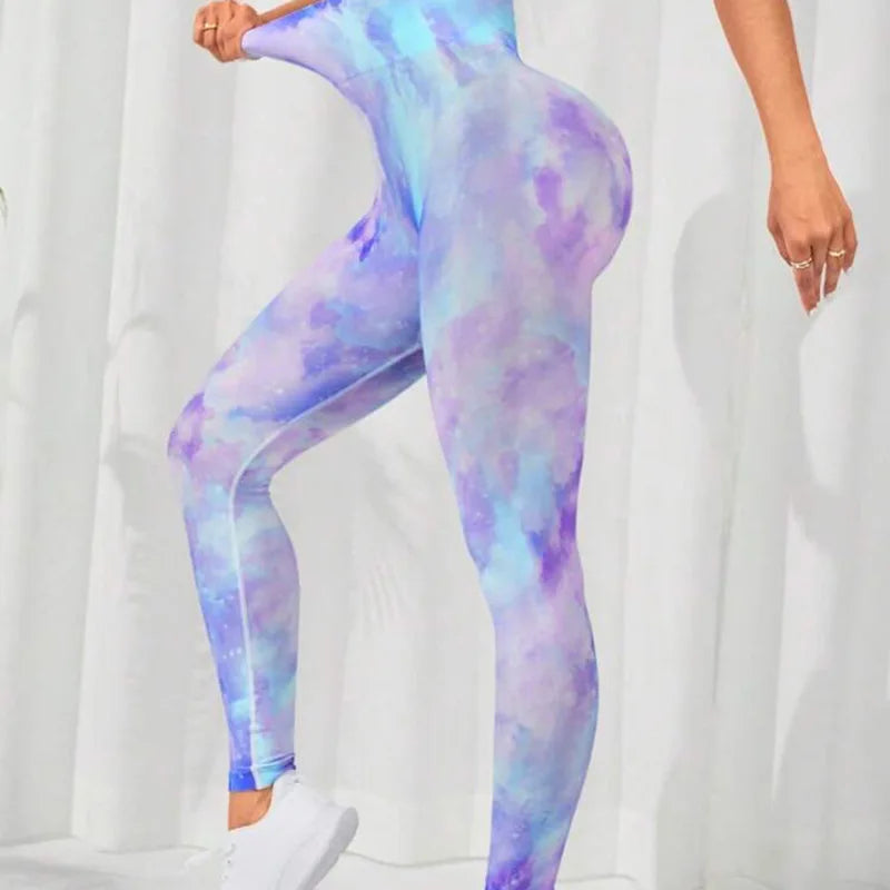 3D Print Tie Dye Sports Seamless  Leggings