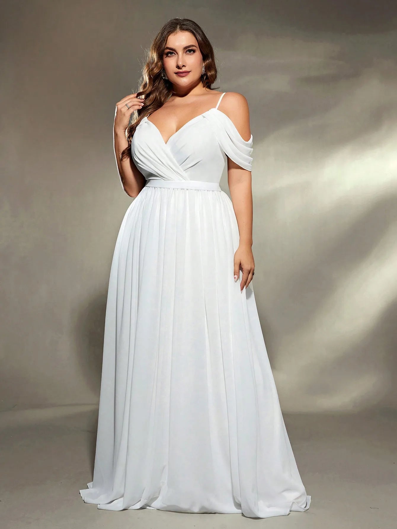 Drop sleeves cross chiffon Evening gown