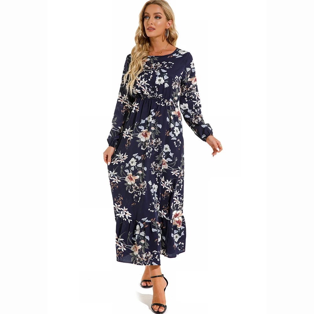 Bohemian Women Maxi Long Sleeve High Waist Beach Dress