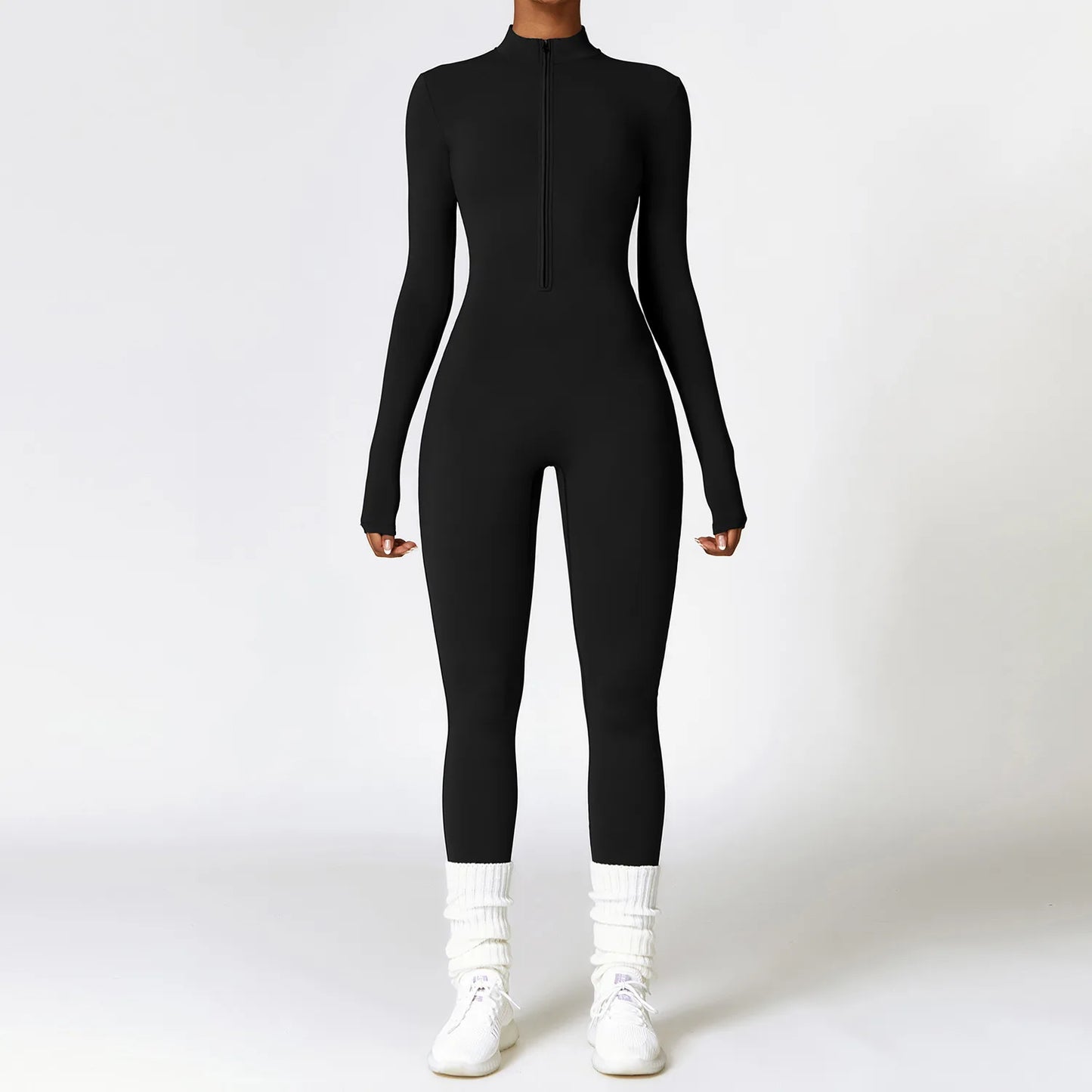 Winter zipper nude tight yoga jumpsuit