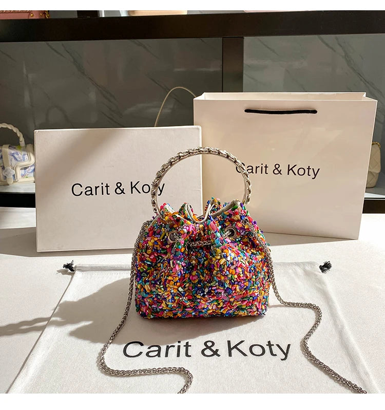 Luxury Designer Colorful Stones Evening Clutch Bag